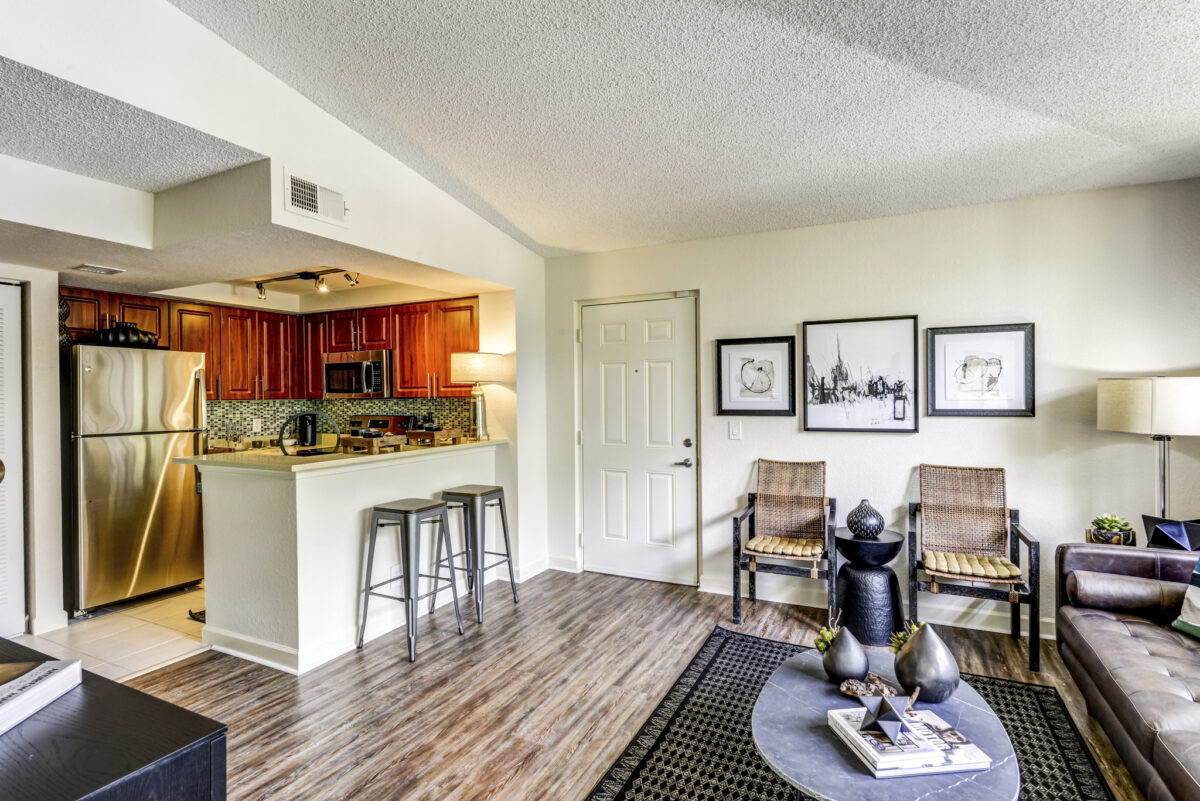 Gables Town Place Model living and kitchen